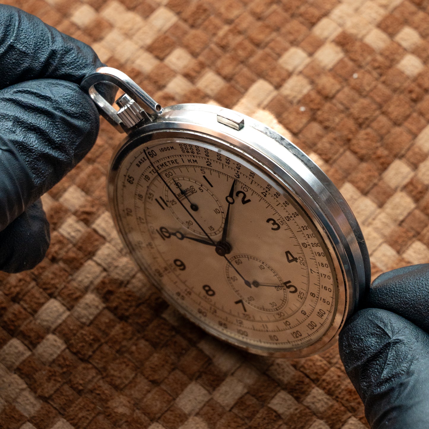 EBERHARD & CO. CHRONOGRAPH POCKET WATCH STAINLESS STEEL 1930's