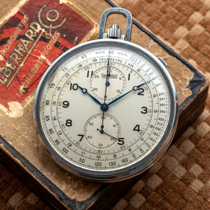 EBERHARD & CO. CHRONOGRAPH POCKET WATCH STAINLESS STEEL 1930's