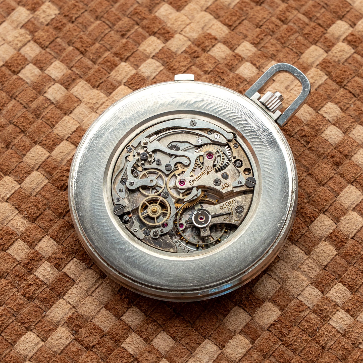 EBERHARD & CO. CHRONOGRAPH POCKET WATCH STAINLESS STEEL 1930's